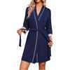 Ocextami Accappatoio Donna Leggero con Corto Maniche 3/4 E Polsini in Pizzo Vestaglia Donna Elegante Collo a V Con Tasche Ideale per Spa Sauna e Casa S-XXL