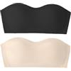Ausing Reggiseno senza spalline senza cuciture per adolescenti senza cuciture reggiseno a fascia con spalline trasparenti rimovibili antiscivolo, bianco e nero., 12-14 anni