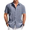 Runcati Camicie da uomo Guayabera Estate stile di lino cubano Camicia da spiaggia a maniche corte Button-Down Messico Camicie, Blu mare, XL