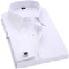 Yeuyyben Camicia da sposa da uomo camicia da smoking camicia francese gemelli formali camicia a maniche lunghe slim fit camicia con polsini francesi, Fs06 Twill Bianco, 3XL