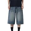 Generic Pantaloncini di Jeans da Uomo, Larghi, Stile Y2k, Gamba Larga, Lunghi, in Denim, Casual, vestibilità Ampia, Streetwear, Bermuda Jorts con Tasche, Blu Vintage, Taglia L