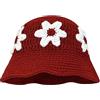 Tmboryuu Sweet Girl Crochet Bucket Hat Ladies Fisherman con motivo floreale donna adolescenti casual cappelli sunproof per le donne cappello grande testa cappelli donna colori multipli, Rosso, Taglia unica
