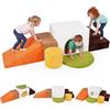COSTWAY Set di Blocchi in Schiuma per Bambini 3+ Anni, Costruzini Morbide a 6 Pezzi per Mattoncini Sensoriali Componibili, Giochi con Arrampicata, Scivolo e Scala, per Cameretta e Nido (Bianco)