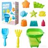 Moxiewell 11 Pezzi Giochi Spiaggia Bambini, Sabbia Giocattoli da Viaggio con Secchiello Pieghevole, Kit da Gioco da Spiaggia per Bambini, Giocattoli da Spiaggia per Bambini, Ragazzi e Ragazze (Verde)