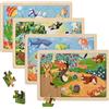 Wooderma Puzzle con animali a partire da 3 4 5 anni, 4 x 24 pezzi, puzzle in legno per bambini, puzzle in legno per bambini, giocattolo educativo prescolare, Montessori, regali per bambini, ragazze e