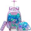 Egchescebo Zaino con Rotelle Bambina Animali Toy Sirena Trolley Zainetto Asilo Scuola Elementare Primaria Borsa Pranzo Portamatite Grande Carrello Valigia Ragazza per Valigia da Viaggio Viola