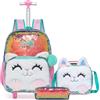 Egchescebo Zaino con Rotelle Bambina Trolley Gatti Zainetto Asilo Scuola Elementare Primaria 17" 3PCS Borsa Pranzo Portamatite Media Carrello Valigia Ragazza per Valigia da Viaggio Peluche Champagne
