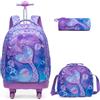 Egchescebo Zaino con Rotelle Bambina Trolley Zainetto Asilo Scuola Elementare Primaria 17" 3PCS a Media Carrello Ruote Piroettanti Valigia Ragazza Cavalcabile per Bambini Rullo Girevole Sirena Viola