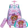 Egchescebo Zaino con Rotelle Bambina Animali Cane Trolley Zainetto Asilo Scuola Elementare Primaria Borsa Pranzo Portamatite Grande Carrello Valigia Ragazza per Valigia da Viaggio Rosa
