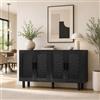 OLIVIBED Mobiletto in Rattan con 4 Ante, Armadio per Soggiorno con Maniglie Moderne in Metallo, Mobile Alto in Stile Rustico, Mobile per Cucina Soggiorno Sala da Pranzo, 140x40x80cm, Nero