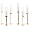 Nuptio Portavelas Huracan Dorado 60 & 55 & 50 cm: Portavelas de Metal de Cristal Transparente para Velas Cónicas Candelabro Alto Abierto Pantalla Cilíndrica Fiesta de Boda Centro de Mesa Decoración