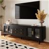 OLIVIBED Mobile TV con 2 cassetti, cassettiera, basso con anta in vetro e gambe, per TV sotto 80 pollici, tavolo per soggiorno, camera da letto, nero, 175 x 38 x 55,5 cm (nero)