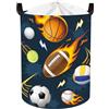 Clastyle Cesto Portabiancheria Palla Sportiva Cestino Portaoggetti Stella Cesta Biancheria Genitori per Organizzare Giocattoli Vestiti, Fuoco Rugby, 36x45 cm