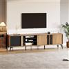 OLIVIBED Mobile TV 180 cm, con ripiani aperti e ante, tavolo per TV fino a 80 pollici, mobile TV per soggiorno, nero e marrone, 180x40x50 cm