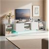 OLIVIBED - TV Lowboard con spazio per riporre oggetti, tavolo TV con 3 porte e ripiano in vetro, TV Bank per televisori fino a 85 pollici, mobile TV laterale per soggiorno, bianco, 200x35x45 cm
