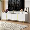 OLIVIBED Mobile TV Basso con 4 Ante con Gambe Dorate e vano portaoggetti, Lucido, per TV Fino a 70 Pollici, per Soggiorno, Camera da Letto, 170 x 35 x 46 cm, Bianco (Bianco)