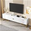 OLIVIBED Mobile TV con 4 cassetti, mobile TV con maniglie dorate e piedini dorati, per TV fino a 75 pollici, tavolo TV con porta strutturata, per soggiorno, bianco e oro, 175 x 30 x 46 cm