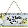 LANOLU Targa in metallo, stile retrò, La Dolce Vita con cordoncino di iuta, decorazione per bar, in stile retrò, per giardino, balcone, cucina, ricevimenti, feste, in rilievo, 16 x 32 cm
