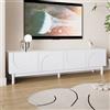 OLIVIBED Mobile TV moderno con porte a forma di U, mobile TV con gambe e spazio di archiviazione, lowboard per televisori fino a 70 pollici, tavolo TV per soggiorno, design senza maniglie, bianco, 169
