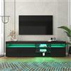 OLIVIBED TV-Board 180 cm, TV-Schrank mit 3 Türen und 2 Glasablagen, Fernsehschrank für Fernseher bis zu 77 Zoll, Hochglanz Fernsehtisch mit LED, für Wohnzimmer, Schlafzimmer, 180x35x48cm, Schwarz