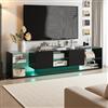 OLIVIBED Mobile base per TV con vano portaoggetti, tavolo TV con 2 ante e ripiano in vetro, mobile porta televisione per televisori fino a 85 pollici, mobile laterale per TV per soggiorno, nero, 200 x
