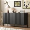 OLIVIBED Credenza con ripiano regolabile, cassettiera a 4 ante, con piedini e struttura in metallo, credenza per soggiorno, sala da pranzo, corridoio, cucina, design senza manico, 145 x 41 x 80 cm