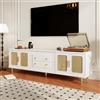OLIVIBED Mobile TV con 2 cassetti, cassettiera con vano portaoggetti, ripiano basso con porta in vetro e gambe, mobile TV per TV sotto 80 pollici, tavolo per soggiorno, camera da letto, bianco