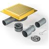 Bernkot Canalina per doccia quadrata, 15 x 15 cm, sifone a 360° con antiodore e filtro per capelli, in acciaio inox, molto piatto, DN50 DN40, oro