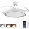 EXTRASTAR Ventilatore a soffitto con LED 42 cm, Bluetooth e telecomando, 6 velocità, pale pieghevoli, 3 temperature di colore, motore invernale/estate reversibile, minuteria, per salone e camera