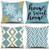Trlyane Confezione da 4 Federe per Cuscini in Lino 45x45cm, Design Boho Turchese Home Sweet Home, Stampa Unilaterale, Federe per Divano Soggiorno Arredamento Casa