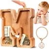 summidate Salvadanaio Bimbi Personalizzato Legno con Nome Inciso Laser A-Z | Salvadanaio Lettera A-Z, Porta Monete Educativo per Bambini e Bambine, Regalo Compleanno Battesimo Nascita Decorazione Camera