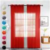 Youleyar 2 Set Tende Trasparenti in Voile di Poliestere, con Tasche per Bastoni, Tende per Soggiorno, Decorazione per Camera da Letto, Dimensioni: L140 x A260 cm, Colore Rosso