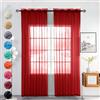 Youleyar Sheer - Set di 2 tende trasparenti in voile, poliestere, con asta, trasparenti, per soggiorno, camera da letto, larghezza 140 x altezza 175 cm, colore rosso natalizio
