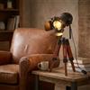 Alpinaluz lampada da tavolo vintage stile cinema industriale con treppiede in legno regolabile, faretto nero orientabile e attacco E27 per soggiorno e camera da letto