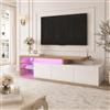 OLIVIBED Mobile TV per TV fino a 85 Pollici, Mobile per Televisore a 2 Scomparti con Ripiani in Vetro, elegante mobile TV Lowboard con 3 ante, mobiletto tv per soggiorno, camera da letto, Bianco Lucido