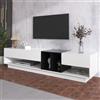 OLIVIBED - Tavolo TV con 3 cassetti, mobile basso con scomparti aperti e spazi di archiviazione, tavolo TV da 190 cm per TV da 80 pollici, armadio TV luminoso per soggiorno