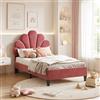 OLIVIBED Letto imbottito, 90 x 200 cm, letto singolo, con rete a doghe e testiera regolabile a forma di fiore, in legno, tessuto in velluto, per adulti e adolescenti, senza materasso, bordeaux