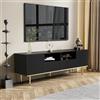 OLIVIBED Mobile porta TV con 2 ante, tavolo TV con piedini in metallo dorato, mobile basso TV con 2 cassetti, supporto TV per televisori fino a 65 pollici, tavolo TV per soggiorno camera da letto, 165 x 36 x