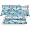SpazioTessile Completo Letto Set Lenzuola o Federe 100% Cotone Fantasia Mare Blu o Beige (Blu, Matrimoniale 160x200)