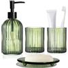 Guokanfly Set di accessori da bagno verde, 4 pezzi, set completo in vetro | Composto da dispenser di sapone, bicchiere per collutorio e portasapone per decorare bagni e lavandini.