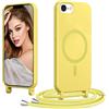 Coiwxmoi Magnetica Cover per iPhone 7/8/SE 2022 con Cordino Regolabile, [Compatibile con MagSafe] Custodia con Collana Tracolla Laccio Collo Liquido TPU Silicone Lanyard Antiurto Case, Giallo