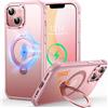 CUTELFON Custodia O3 Mag-Stand per iPhone 13/14 con Supporto a 360°,[Compatibile con MagSafe][Eccezionalmente Delicata Sulla Pelle] Sottile Eopaca Magnetica Traslucida 6,1, Rosa Opaco