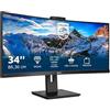 Philips 346P1Crh Docking Monitor Wqhd Curved Usb C Da 34 Pollici, Webcam, Regolabile In Altezza, Hdr400, 3440 x 1440, 100 Hz, Hdmi, Displayport, Usb C, Rj45, Hub Usb, Nero, 34 Pollici Wqhd Curvo
