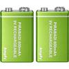 PIRABADI Lotto di 2 pile da 9 V ricaricabili, 800 mAh 6LR61 6F22 NI-MH ACCU, grande capacità e alta qualità, per telecomando, robot giocattolo, lampada, lettore MP3 MP4, ecc.