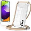 Coalbooliy Trasparente Cover con Cordino per Samsung Galaxy A52 / A52s 5G,Custodia con Regolabile Laccio Collo Tracolla Corda Cinghia,Ultra Sottile TPU Silicone Antiurto AntiGraffio Case,Cachi