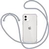 XTCASE Cover per iPhone 11 con Cordino, Trasparente Custodia con Laccio Collo Tracolla Corda Cinghia, Ultra Sottile Morbido TPU Silicone Antiurto AntiGraffio Case, Grigio Chiaro
