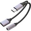 SEASJHBAY Adattatore USB C doppio 60 W 2 in 1 | Ricarica rapida e audio Hi-Res Simultanei | Splitter da tipo C a 2 USB C per iPhone 16/15, iPad Air/Pro, Samsung Galaxy S24/S23/S22/S21, Google Pixel e Plus