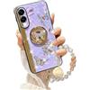 Fofvccv Custodia per Telefono per Samsung Galaxy S25 Edge, Disegno motivo farfalle floreali Cover Antiurto con bracciale di perle e supporto pieghevole in Strass per Samsung S25 Edge - DLH Purple