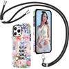 Coalbooliy Custodia con Cordino per iPhone 15 Pro 6,1, Aesthetic Summer Collage Fiocco Rosa Disegno 2 in 1 Cover con Collana Cellulare Girocollo per Femmina Antiurto Protettiva Bumper Case, 01