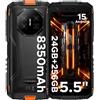 Luzglo Fire 3 Ultra Rugged Smartphone, 8350mAh, Android 15, 24GB+256GB, Unisoc T7200 Octa Core, 5.5 IPS HD+ Display, 16MP+20MP, Octa Core, Widevine L1/Fingerprint ID/Face Unlock/NFC- Arancione